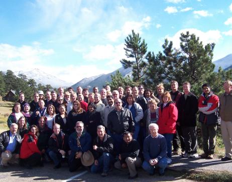 Group photo of employees outside